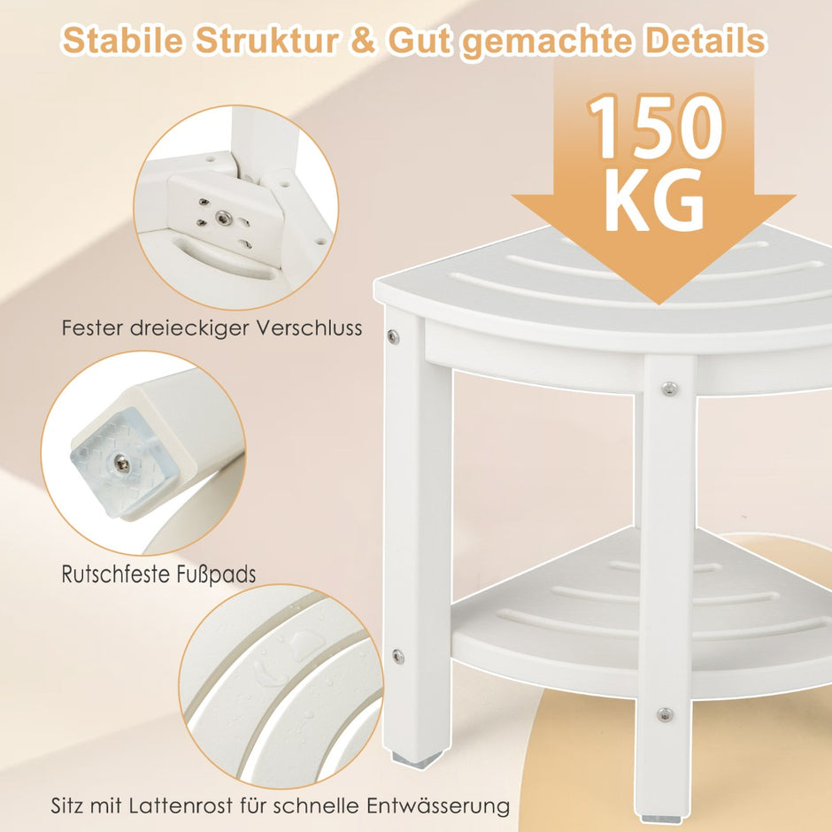 Duschbänk – med hylla Sits Hörnduschpall – 32,5 x 32,5 x 43,5 cm – Vit