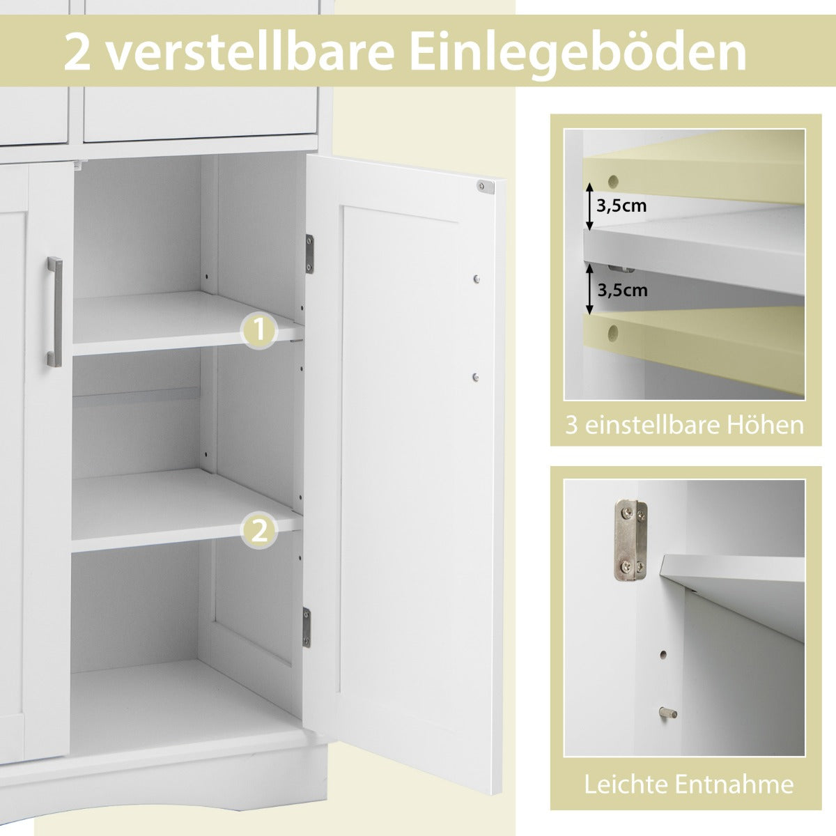 Badrumsskåp – Fristående förvaringsskåp med dörrar – 2 60 x 30 x 108 cm – Vit