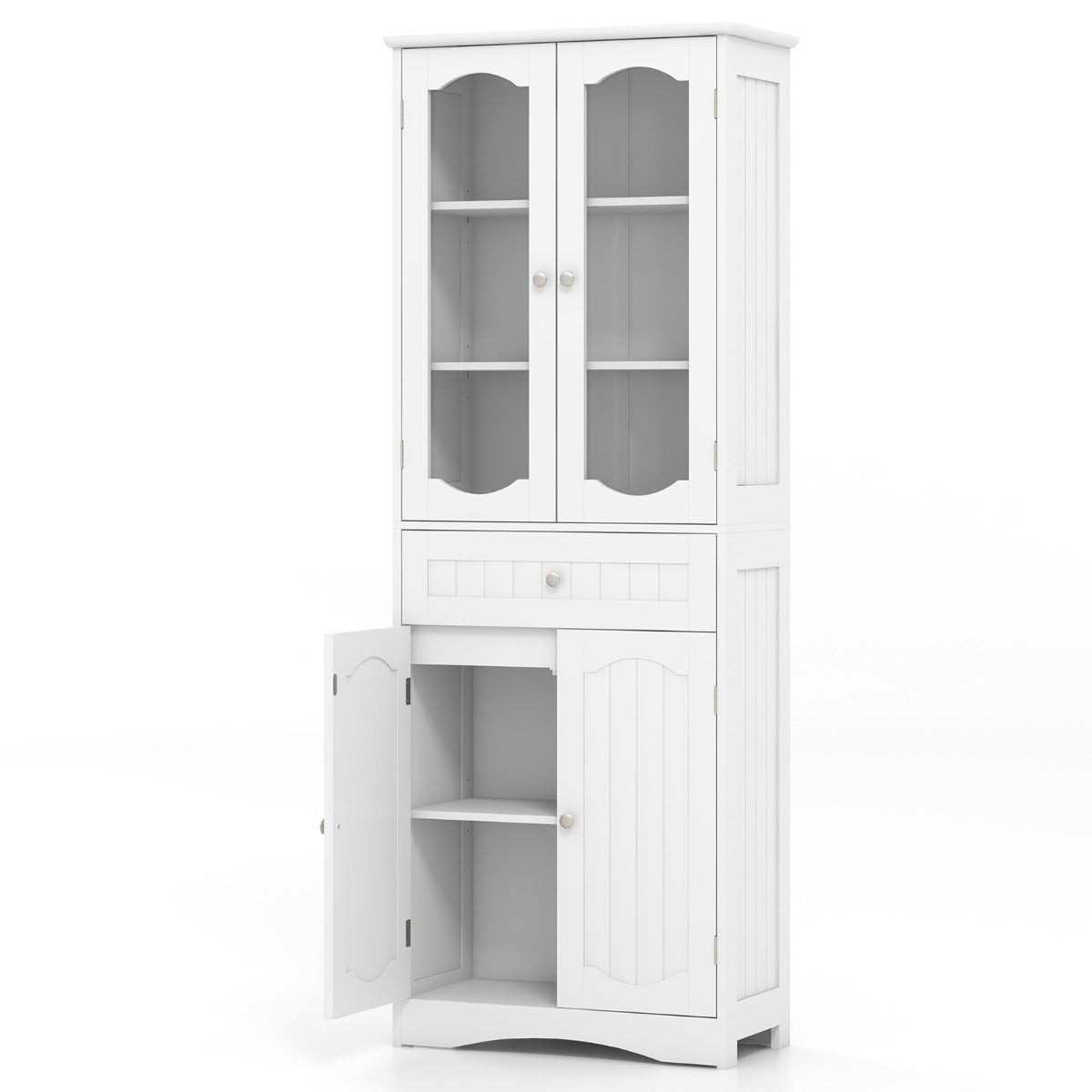 Badrumsskåp – Fristående Högskåp med dörrar och Låda – 4 60 x 30 x 160 cm – Vit