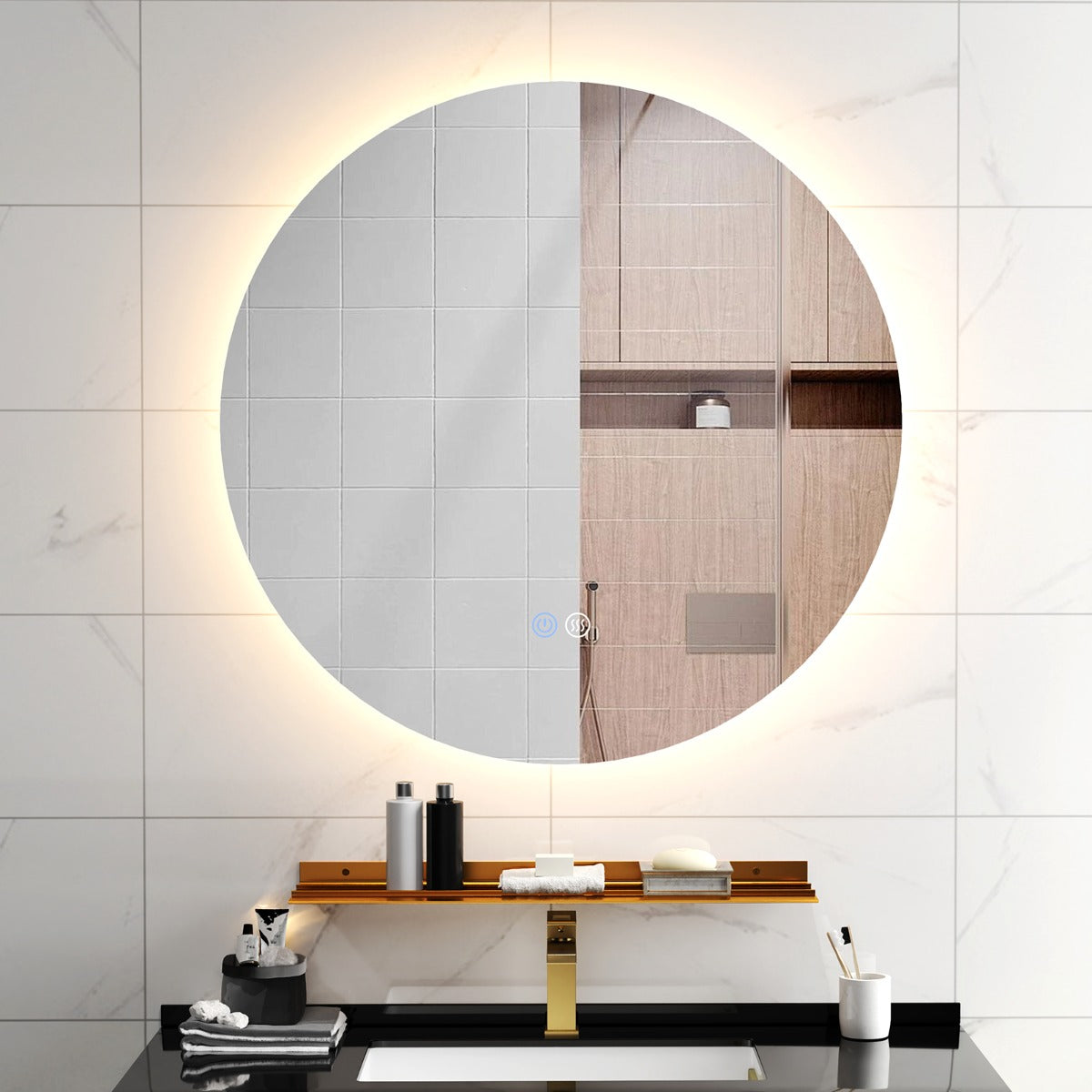 Rund – Badrumsspegel med Belysning och Touch Switch Minnesfunktion Väggspegel – Ø 60 cm – Silver