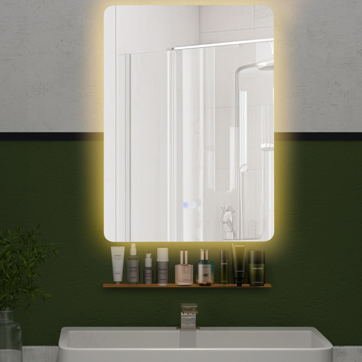 LED badrumsspegel – med belysning och pekknapp minnesfunktion väggspegel – 70 x 50 cm – Silver