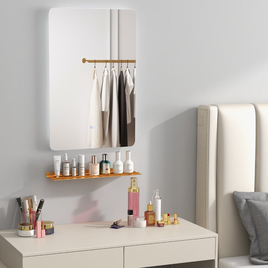 LED badrumsspegel – med belysning och pekknapp minnesfunktion väggspegel – 70 x 50 cm – Silver