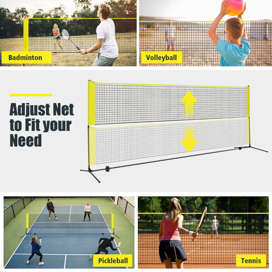 Badmintonnät – med stativ, höjjusterbart fjäderbollsnät fjäderbollar och bärväska Gult – 2 420 x 102 x 89-155 cm – Gul