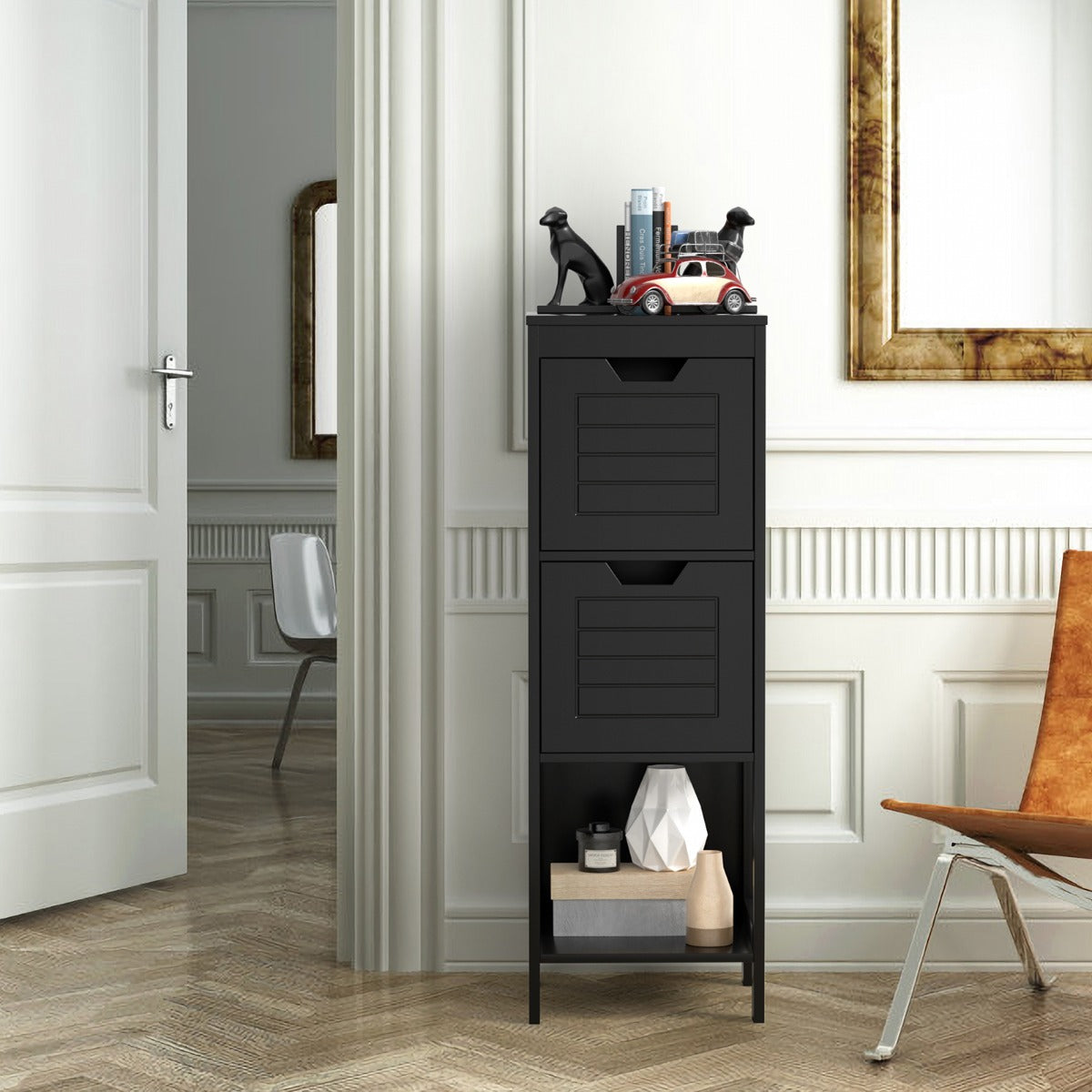 Badrumsskåp – i trä med lådor – 2 30 x 30 x 89 cm – Svart