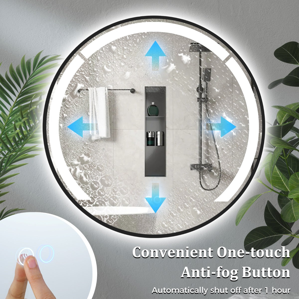 Rund – Badrumsspegel Badspiegel med LED Licht och Aluminiumrahmen Schminkspiegel Schwarz – 60 cm – Svart