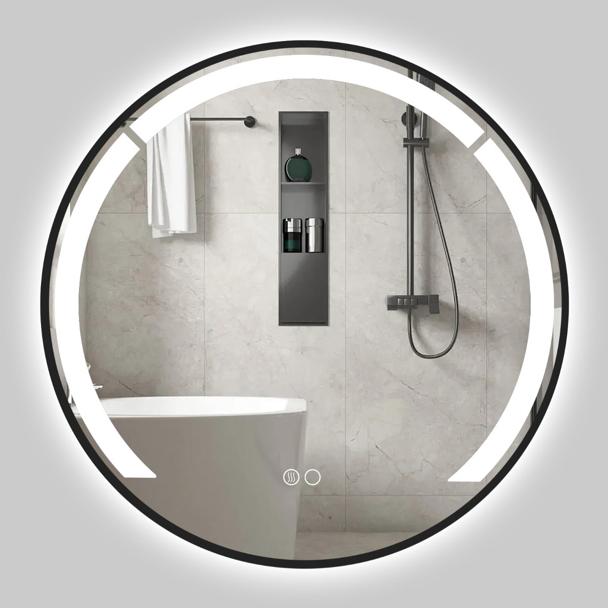 Rund – Badrumsspegel Badspiegel med LED Licht och Aluminiumrahmen Schminkspiegel Schwarz – 60 cm – Svart