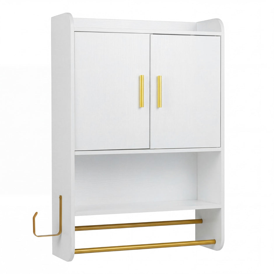 Hängande – Badskåp med Dörrar, Hyllor och Handdukshållare, Justerbar, – 2 55 x 20 x 80 cm – Vit