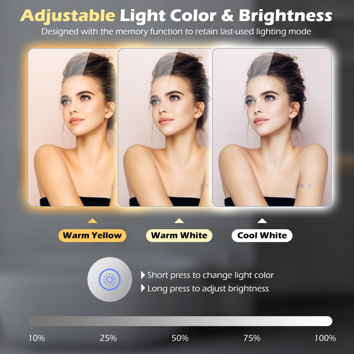 Rektangulär – LED belyst Spegel Väggmonterad – 80 x 60 cm – Silver