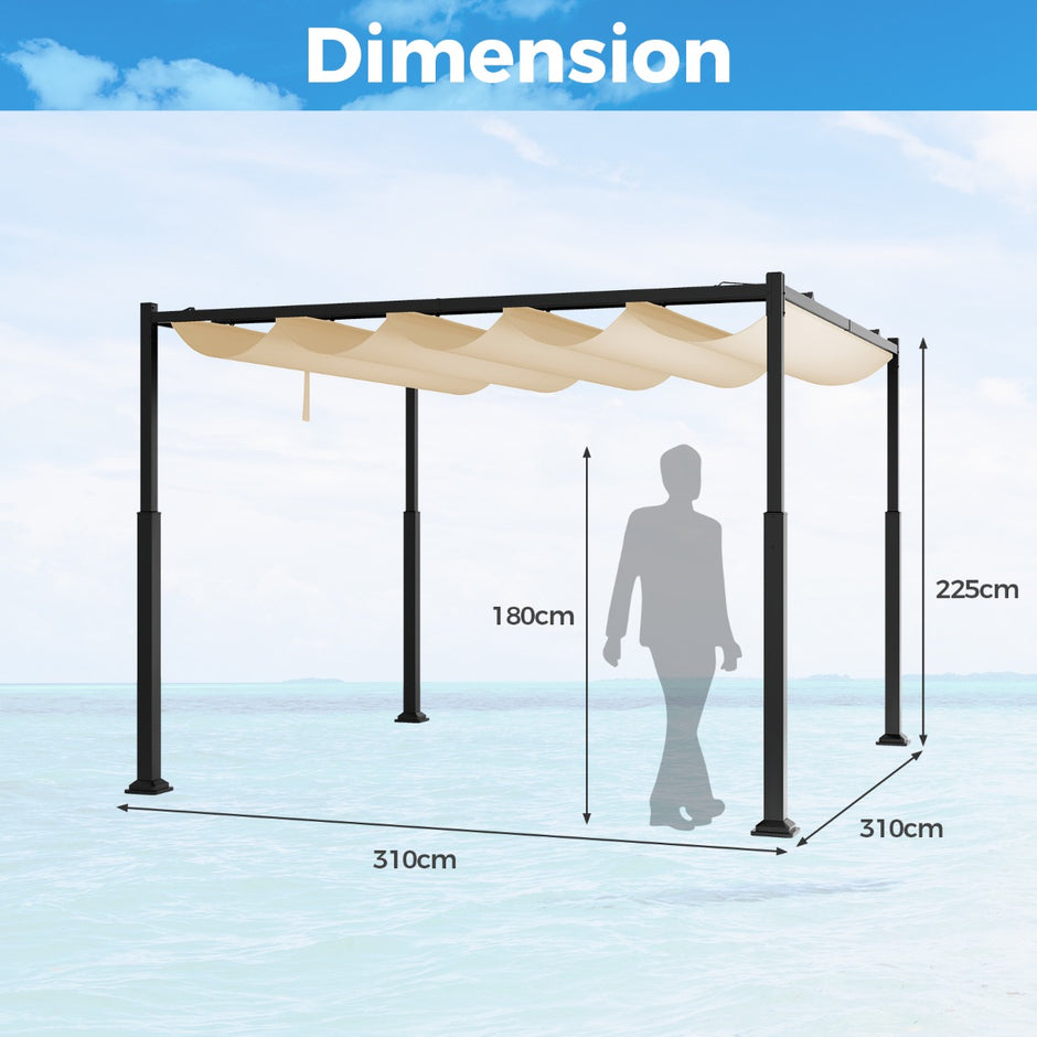 Pergola – med skjuttak, vattentät paviljong, vinterfast i – 3,1 x 3,1 m – Beige