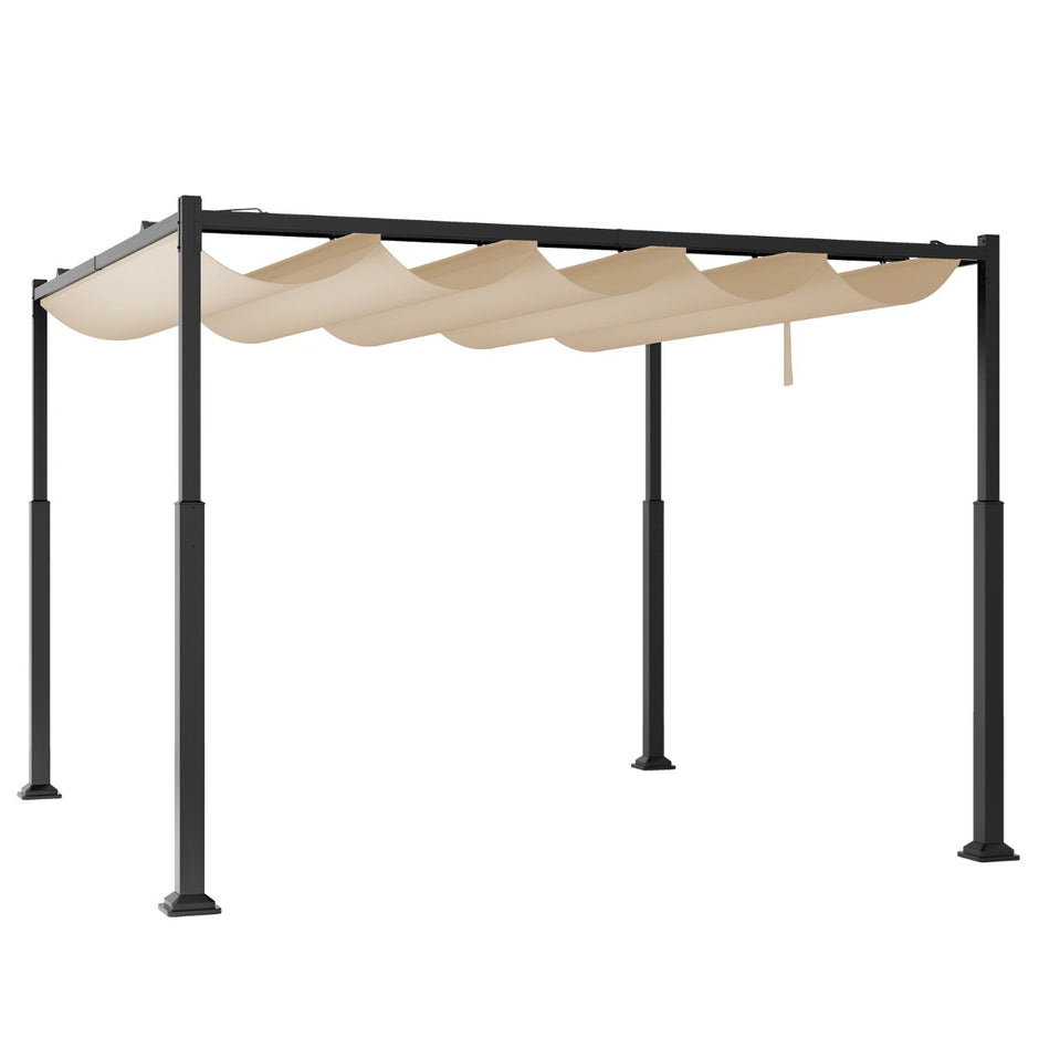 Pergola – med skjuttak, vattentät paviljong, vinterfast i – 3,1 x 3,1 m – Beige