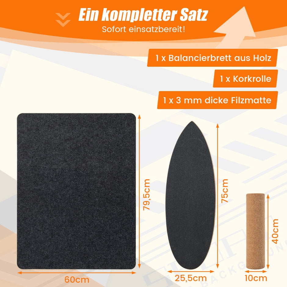 Balansbräda – gjord av trä Wobble Board med rull och filt i Balance Kit – 3 1 – Svart