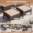 Rattan – trädgårdsmöbel inklusive stolar med pallar och bord kuddar, akacie trä, balkonset – 2 – Beige