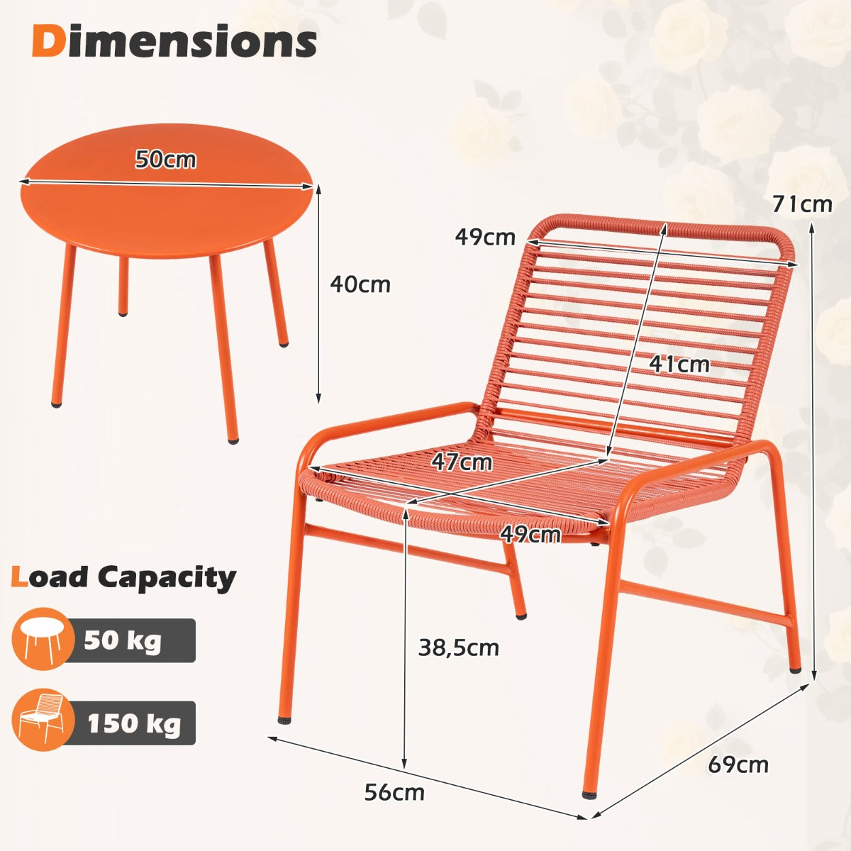 Tredelat – Trädgårdsmöbelset Bistro Set med Trädgårdsstolar och Sidobord Balkongset för Personer – 2 2 – Orange