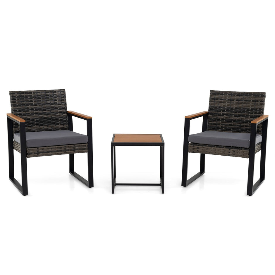 Balkongmöbler – Set Med Stolar och Sidobord Mjukta Kuddar Sittgrupp Lounge – 2 – Grå