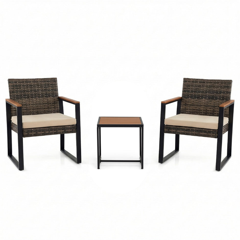 Balkongmöbler – Set Med Stolar och Sidobord Mjukta Kuddar Sittgrupp Lounge – 2 – Beige
