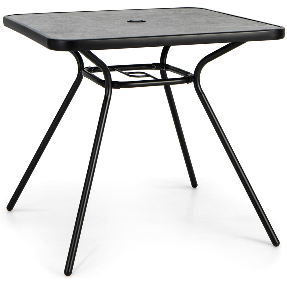 Trädgårdsbord – med bordsskiva av konstgjord marmor Terrassbord paraplyhål – 80 x 80 x 72,5 cm – Grå