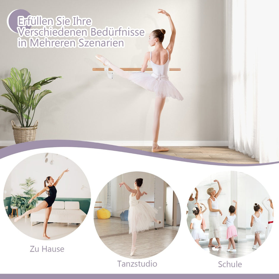 Lång – balettstång i trä inklusive väggavstånd väggmontering dance barre natural – 120 cm – Natur
