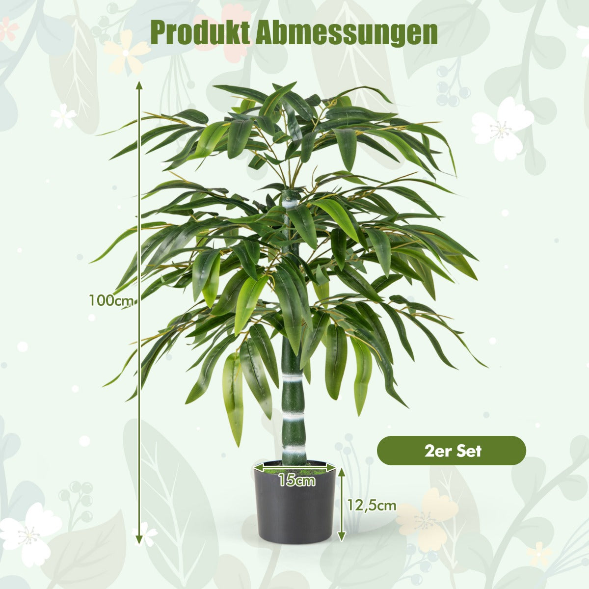 Set – med konstgjorda växter Bambu träd kruka för hemmakontor – 2 100 cm – Grön