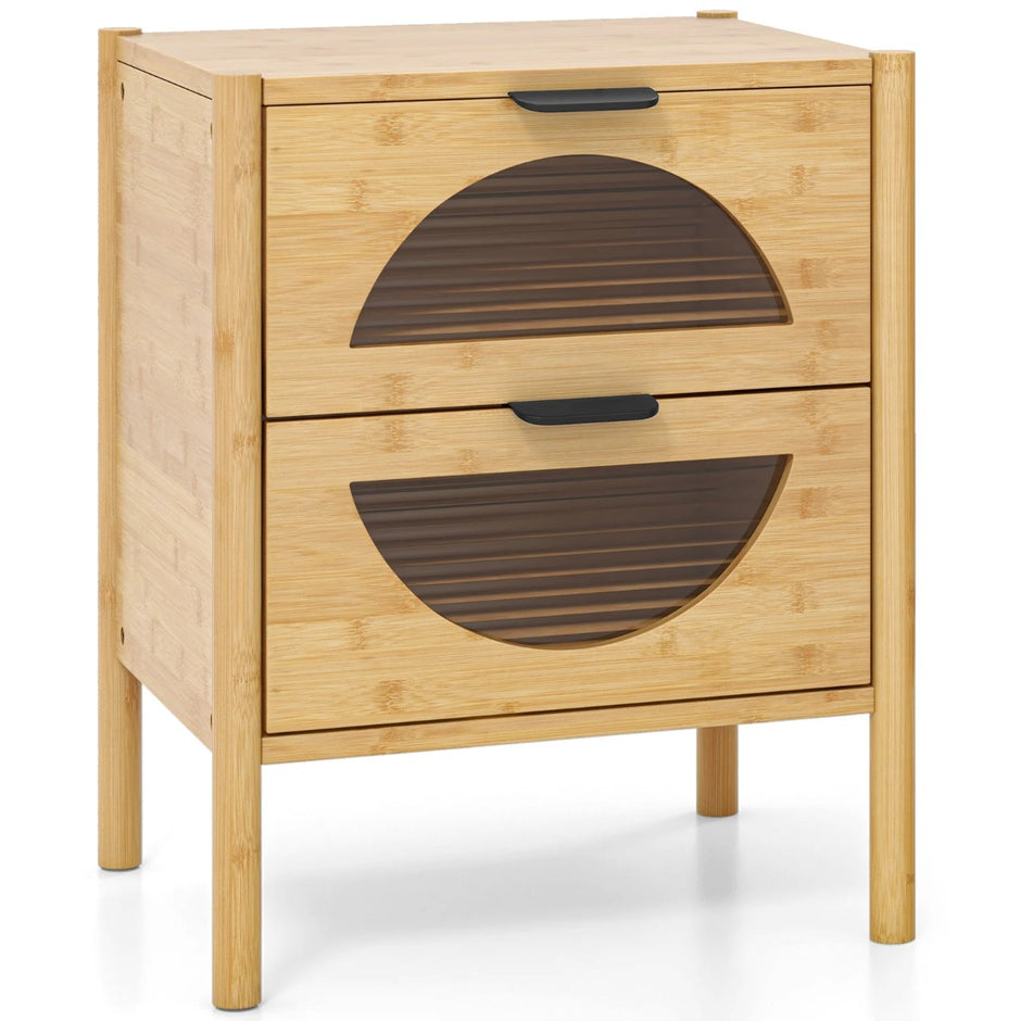 Bambu – nattduksbord med lådor Modernt sidobord Robust Nattkonsol – 2 – Natur