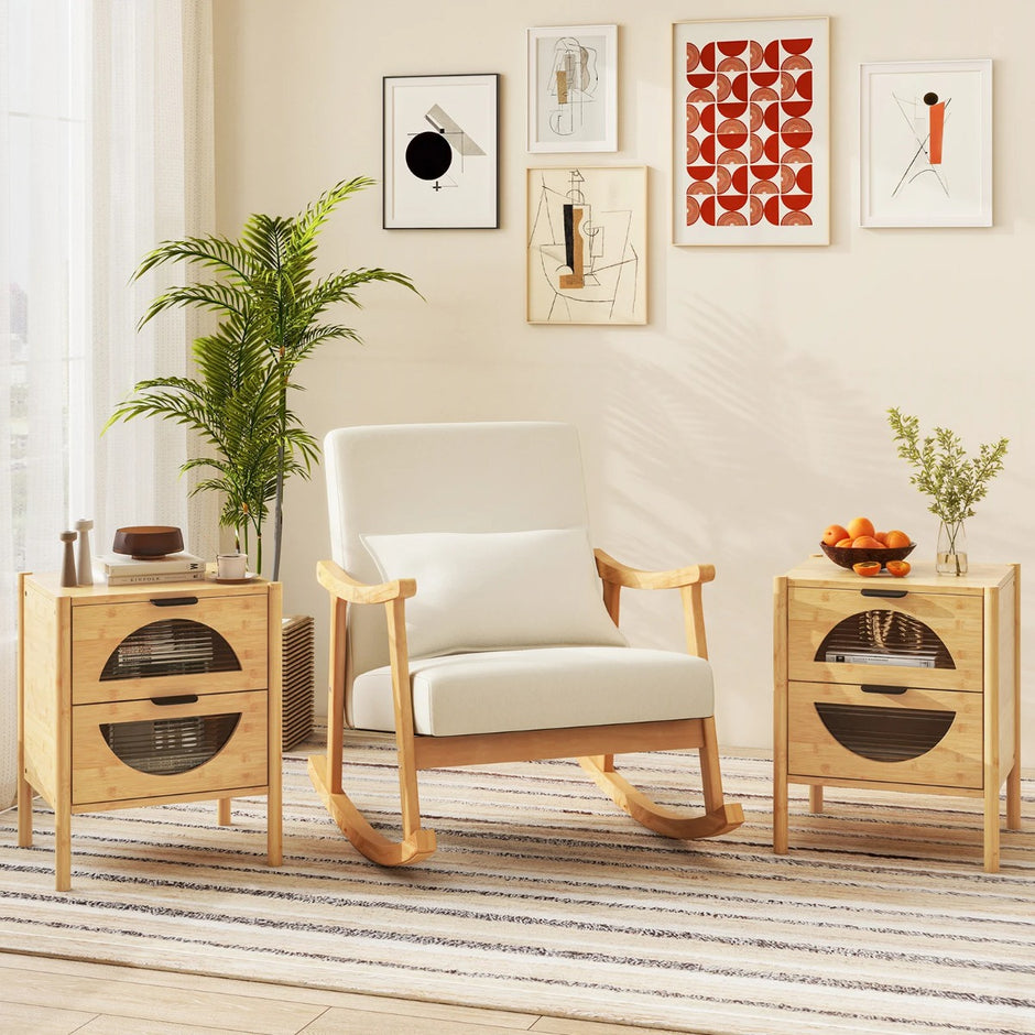 Bambu – nattduksbord med lådor Modernt sidobord Robust Nattkonsol – 2 – Natur