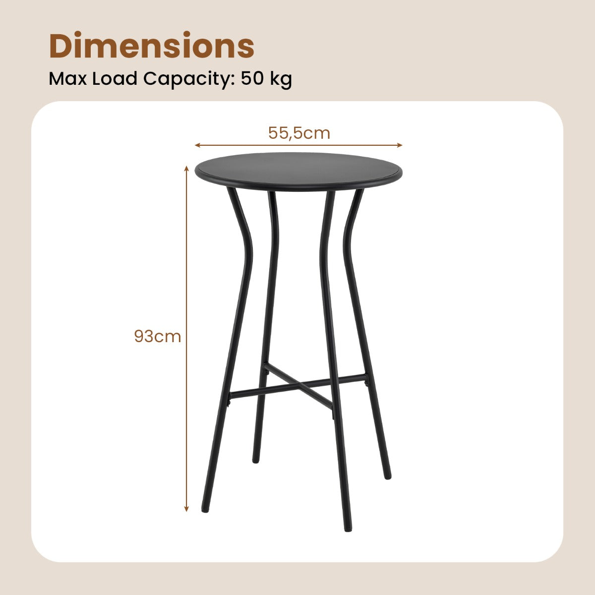 Runt – Utomhus Bistrobord Med Robust Metallram Och Justerbara Fötter – Svart
