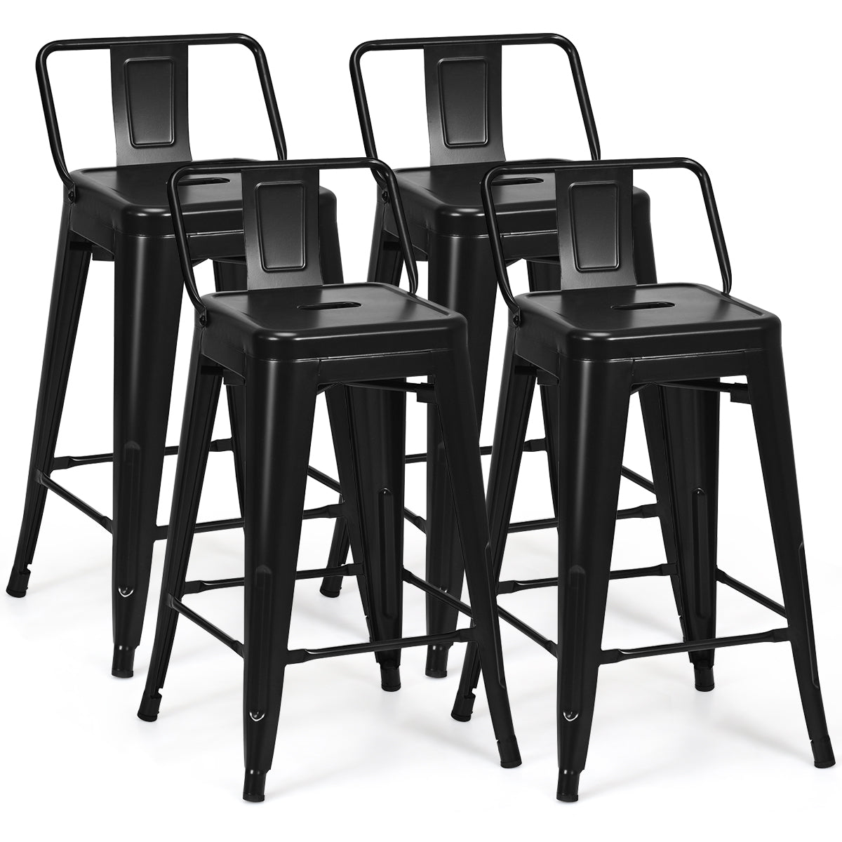 Set – med barstolar vintage stapelbar sitthöjd gjord av metall upp till – 4 62 cm 150 kg – Svart