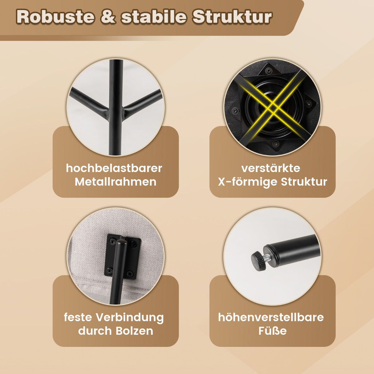 Set – med barstolar, vridbar stoppad ryggstöd och fotstöd – 2 – Beige