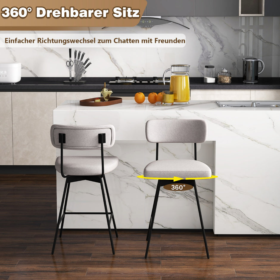 Set – med barstolar, vridbar stoppad ryggstöd och fotstöd – 2 – Beige