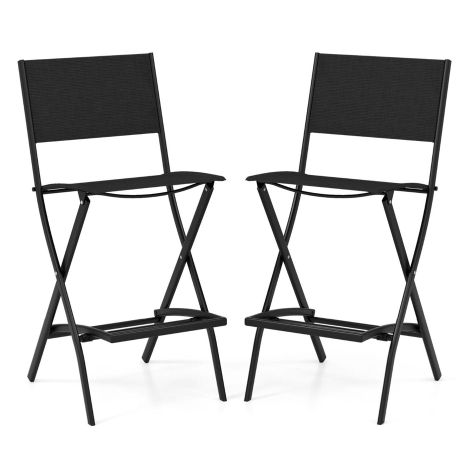 Set – med barstolar utomhus, hopfällbara ryggstöd och fotstöd – 2 – Svart