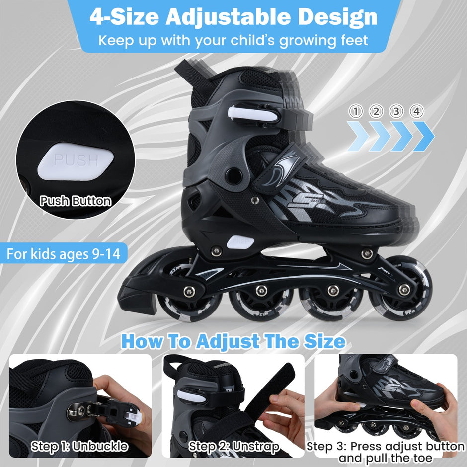 Barn – Inlineskates Storlekar Justerbara Med Ljusande Hjul L (EU 38-41) – 4 – Grå