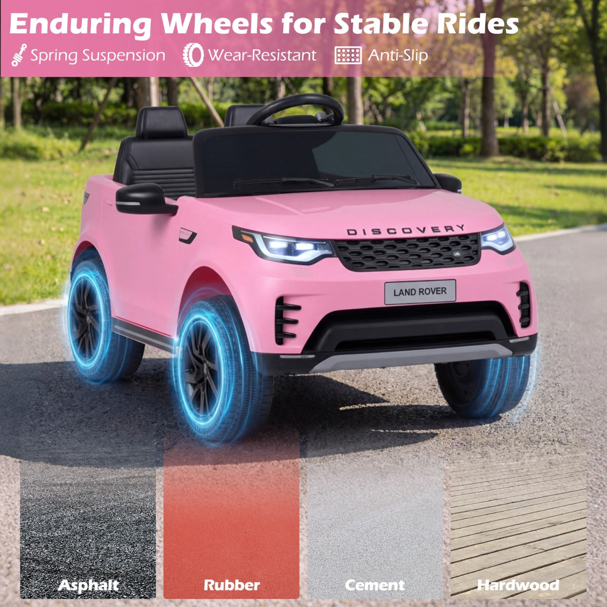 12V – Land Rover Barn Elbil Fjäderdrift LED Musik Trådlöst från år – 3 – Rosa