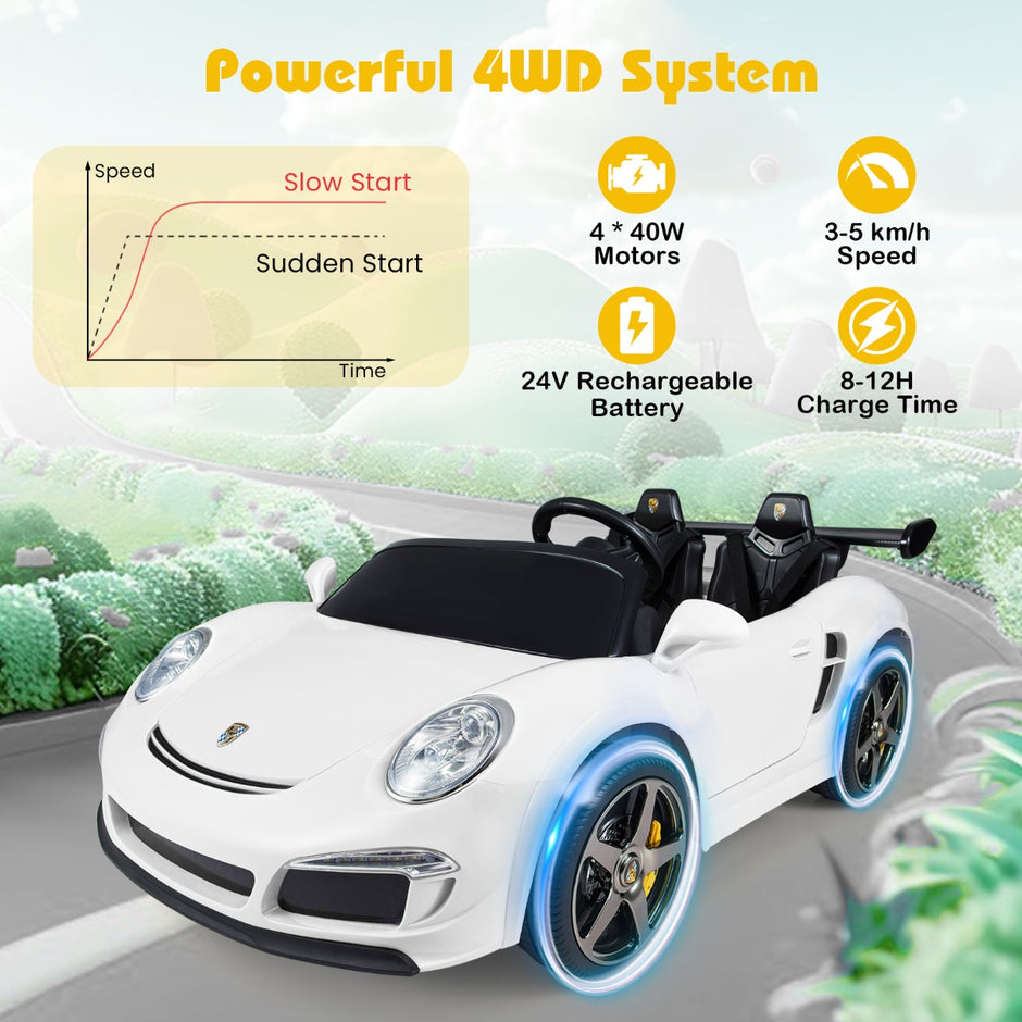 Licensierad – RUF barnelbil 24V batteridriven elfordon med föräldrafjärrkontroll, vitt. – Vit