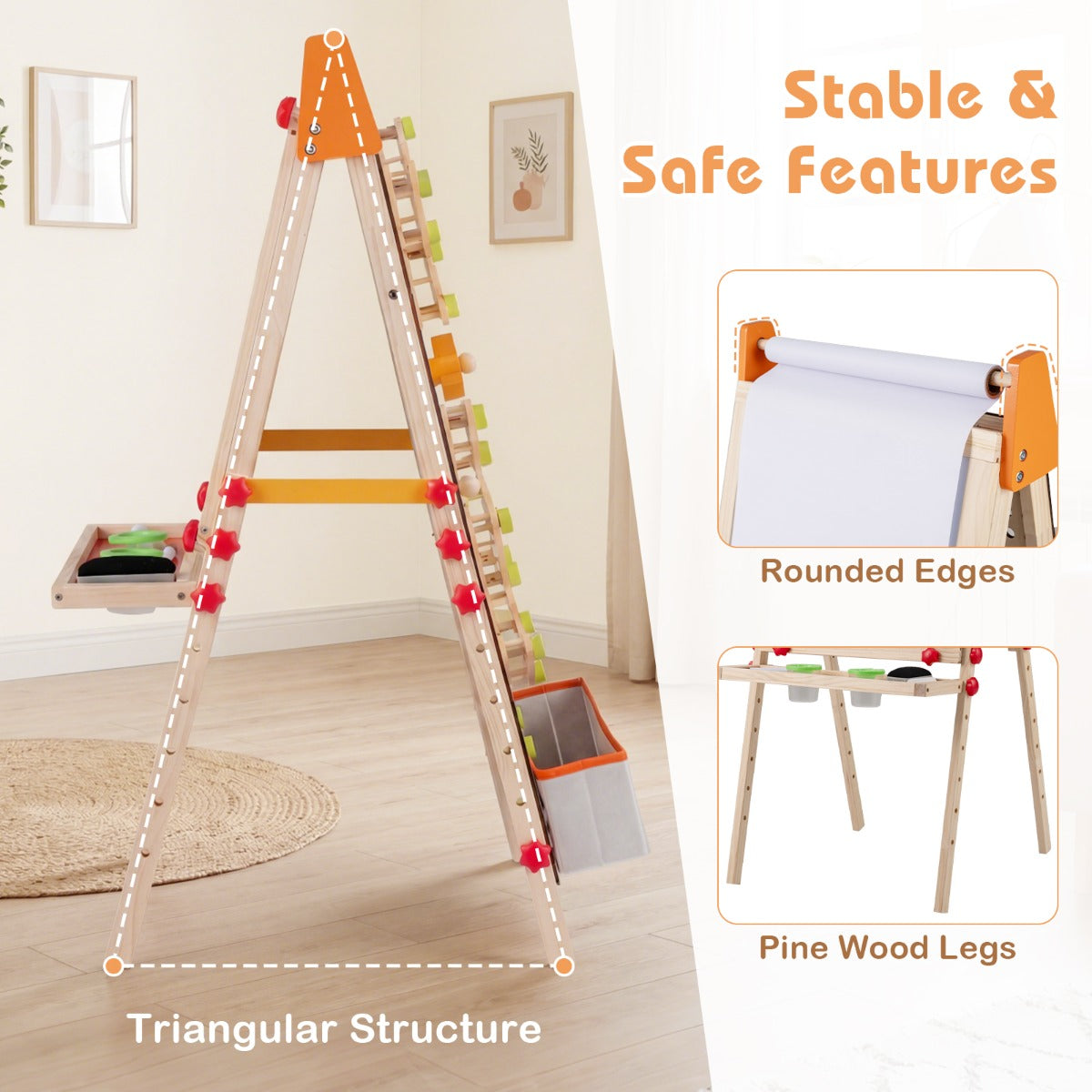 Barn – staffli i dubbelsidig i trä med magnet whiteboard Naturfärgad – 3 1 – Natur