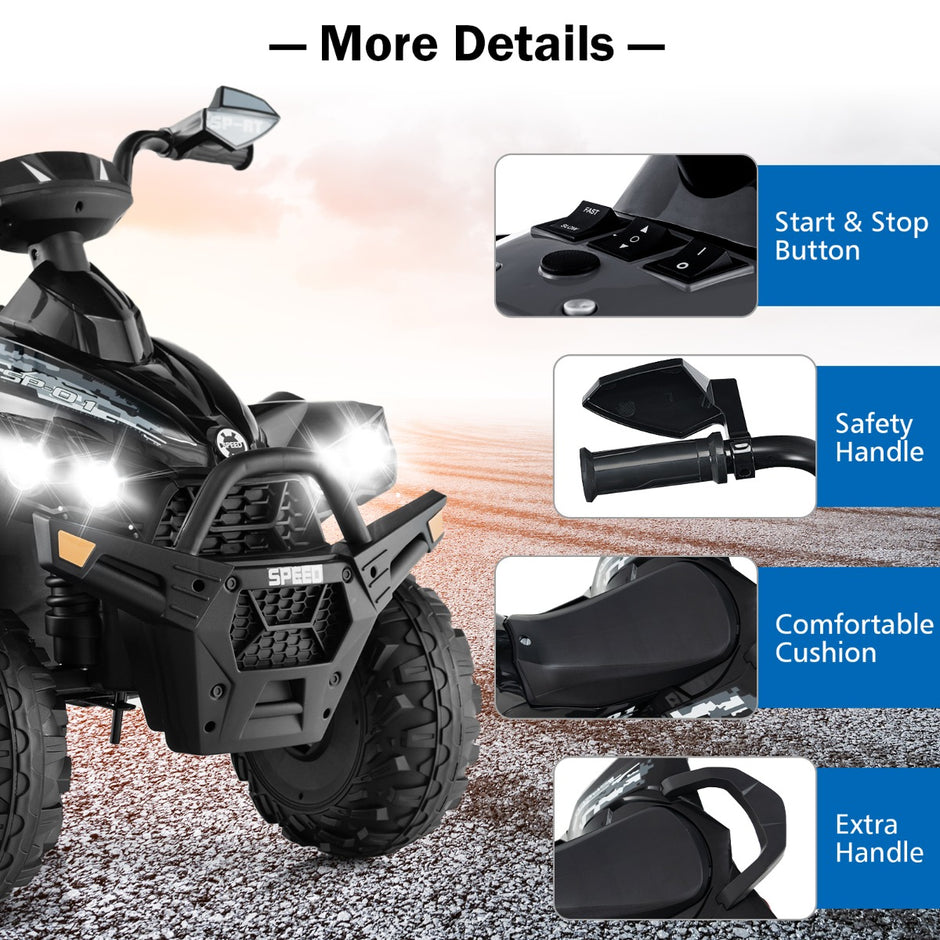 12V – el quad med musik tuta och LED strålkastare elektrisk – Svart