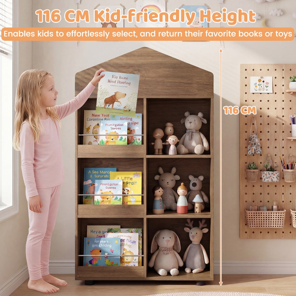 Montessori – barnhylla bokhylla trä och leksaksförvaring – 116 cm – Natur