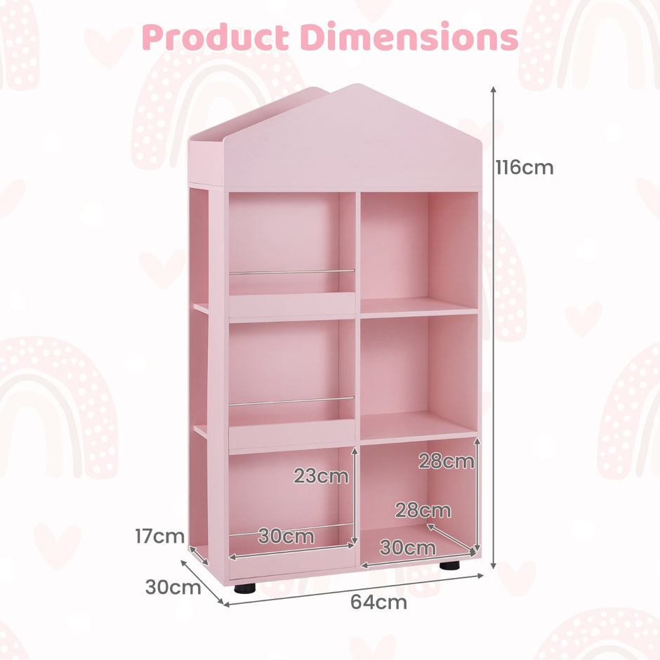 Montessori – barnhylla bokhylla trä och leksaksförvaring – 116 cm – Rosa