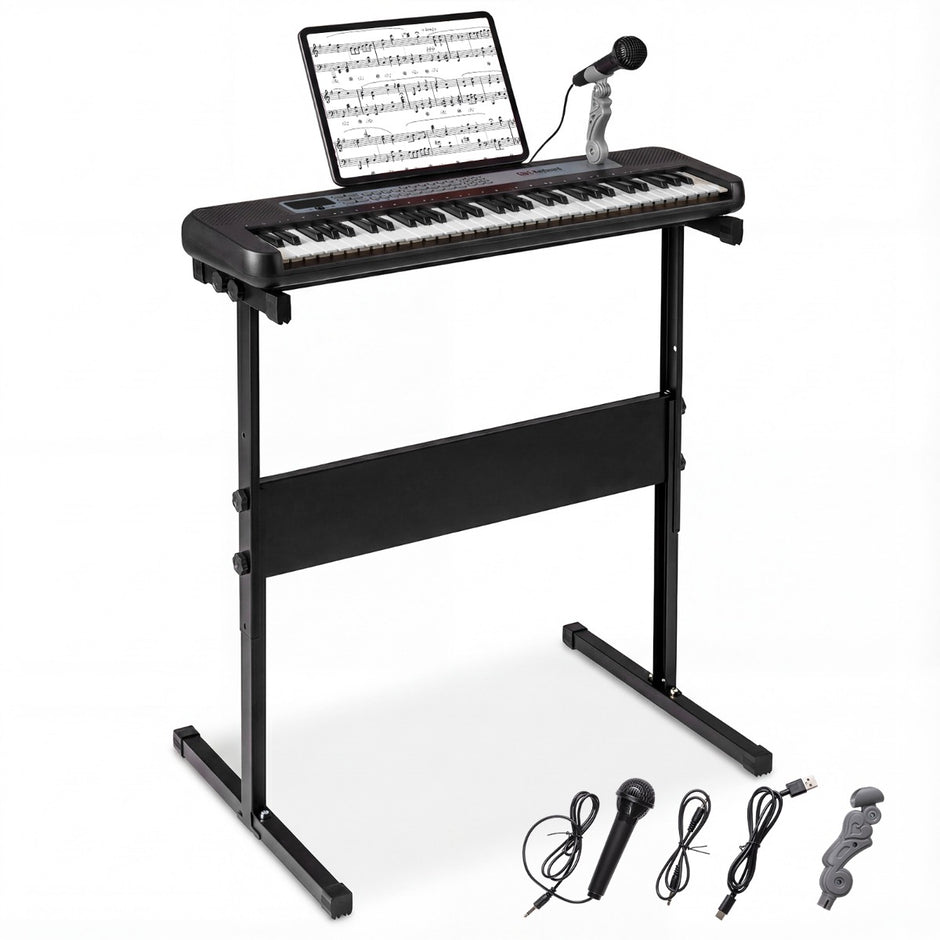 Tangenter – Barnpiano Keyboard Inomhusmusikinstrument med justerbart ställ Mikrofon – 61 – Svart