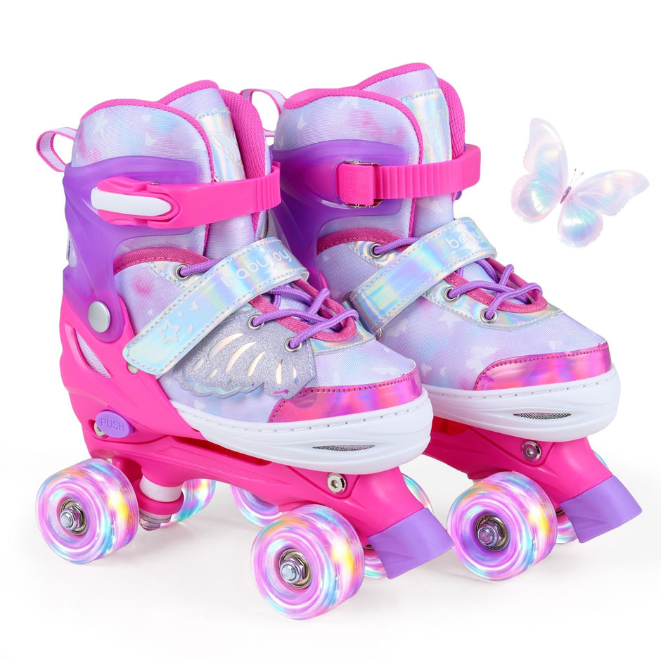 Justerbara – rullskor i storlekar EU fyrhjuliga quad skater med lysande – 4 34-37, 4 – Rosa