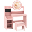 Barn – Sminkbord med Spegel och Ljus Prinsessa Lekbord Hylla Ringspår Polsterad Pall – Rosa