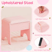 Barn – Sminkbord med Spegel och Ljus Prinsessa Lekbord Hylla Ringspår Polsterad Pall – Rosa