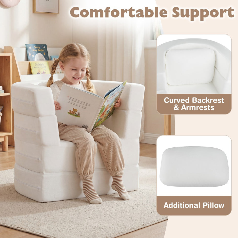 i – barnsängsoffa vikbar med mjuk skummad fyllning och bekväm kudde – 3 1 – Beige