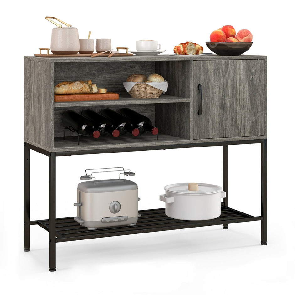 Barskåp – med vinställ och hyllor Konsolbord av trä metallram för matsal – 100 x 35 x 83 cm – Grå