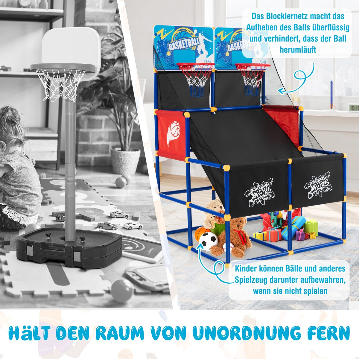 Basket – Arcade Game för barn med korgar – 2 90 x 90 x 140 cm – Färgglad