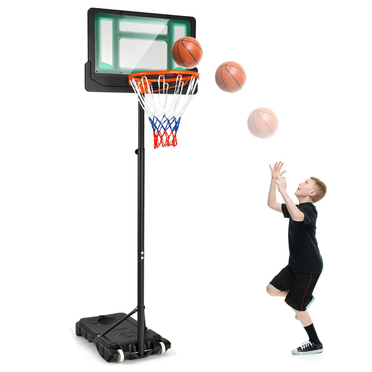 Basketställning – höjdjusterbar basketkorg med stativ väderbeständig inomhus utomhusgrön – 90/158-210 cm – Grön