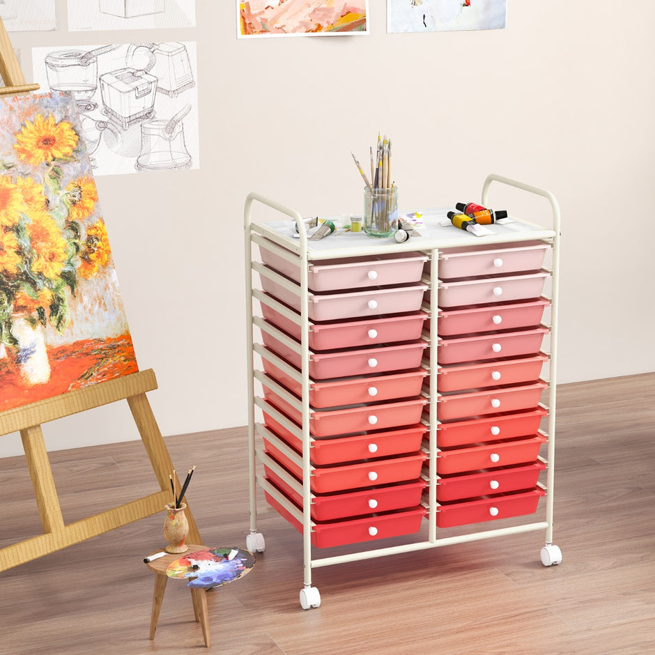 Rollwagen – mit Stapelbaren Schubladen och Metallgestell Rollcontainer – 20 – Rosa