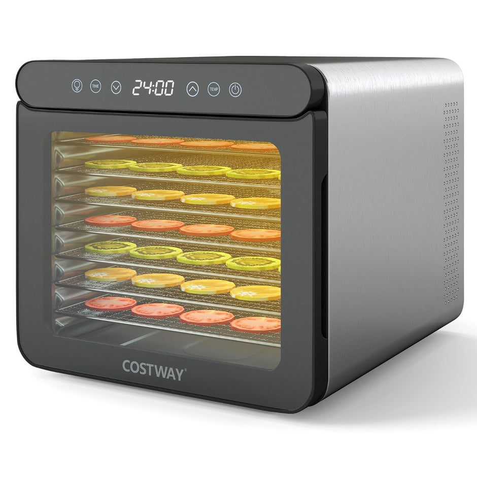 600W – torkugn med rostfria skålar torkapparat 24H timer och 30-75℃ – 7 34 x 40,5 x 32 cm – Silver