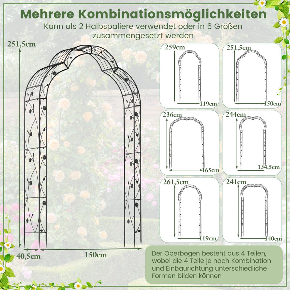 Halvrunda – Rosenbågar Metall Trädgårdsbågar Halvbågar Portbågar – 2 150 x 39 x 250 cm – Svart
