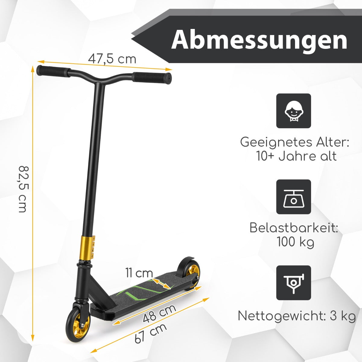 Stunt – Scooter med styrning och PU hjul aluminiumplatta – 360 – Svart