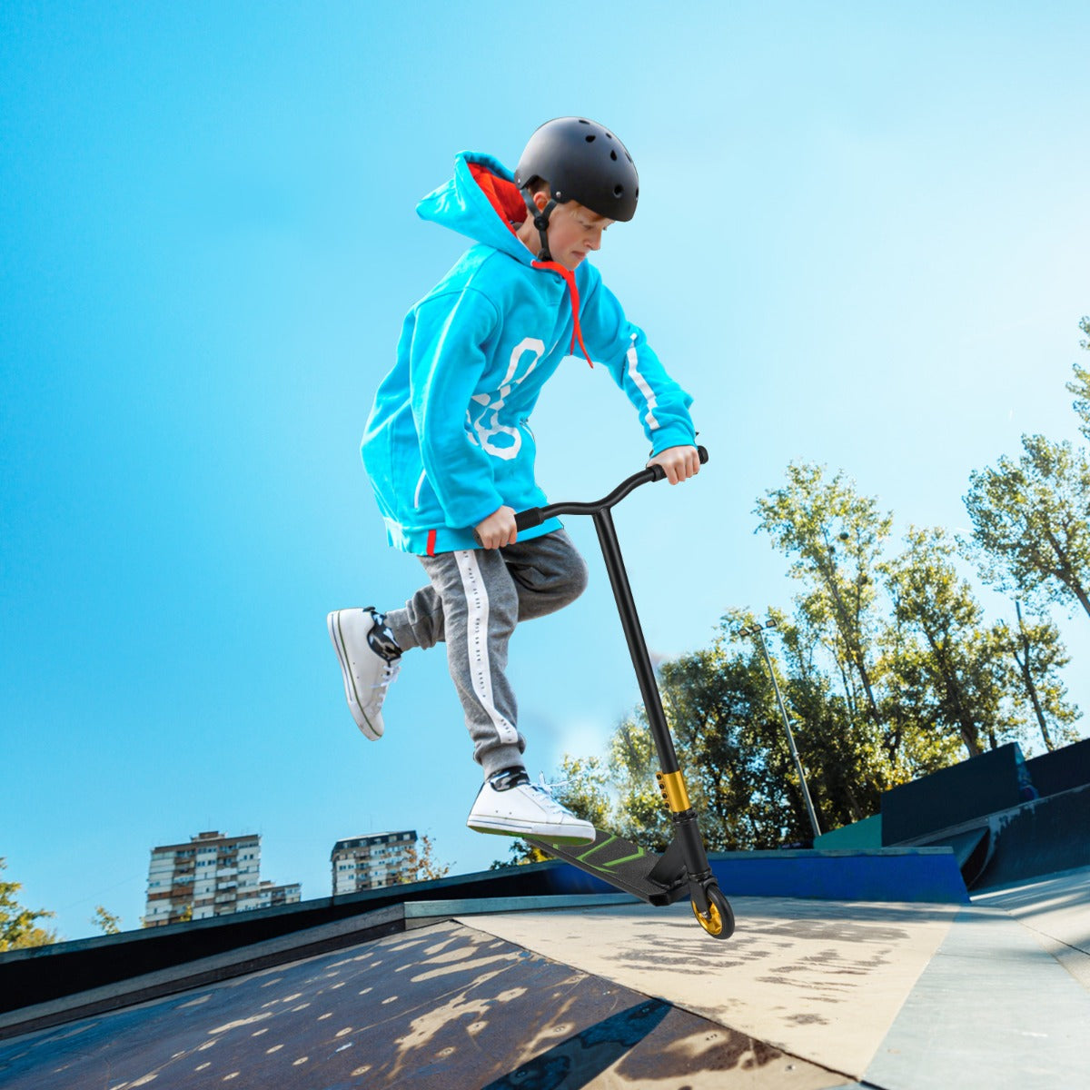 Stunt – Scooter med styrning och PU hjul aluminiumplatta – 360 – Svart