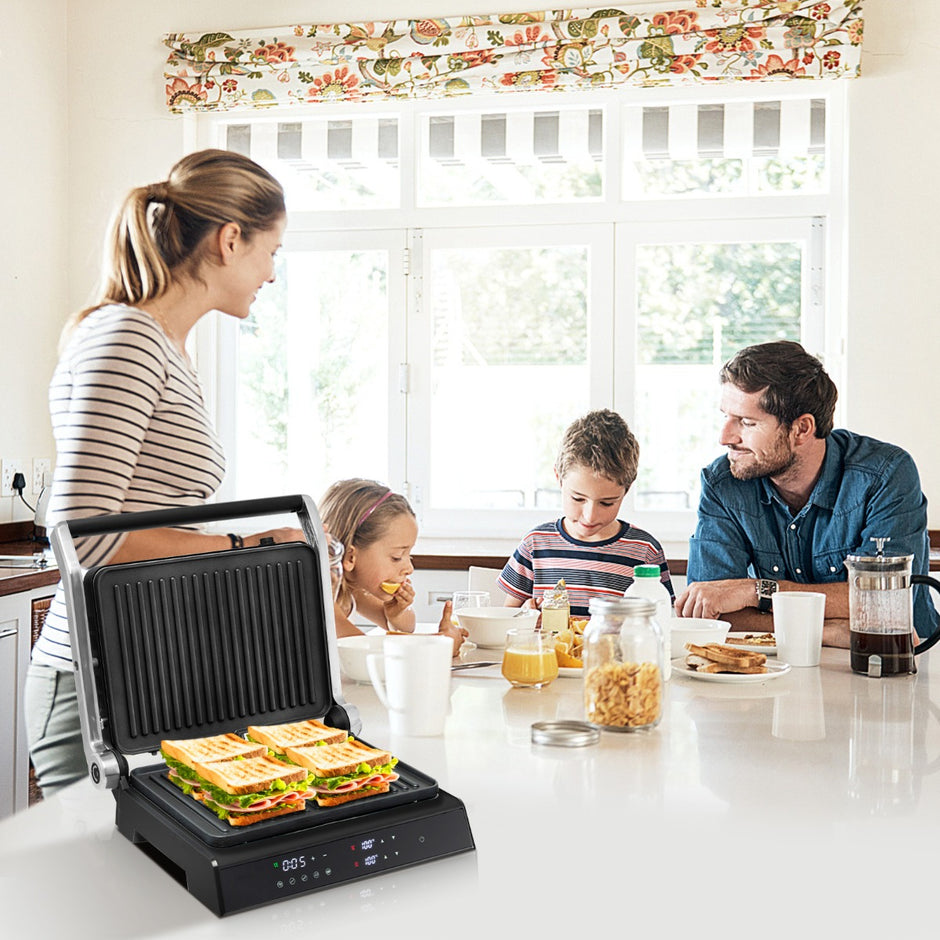 i – 1800W Panini pressgrill med non stick plattor elektrisk – 3 1 – Svart